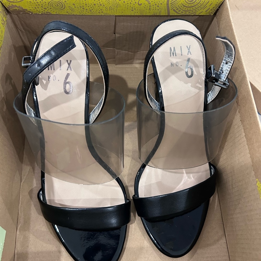 💰SALE💰 MIX NO. 6 • Black & Clear & Smoke Wedge Sandal • sz 7/ 37 - Picture 7 of 7